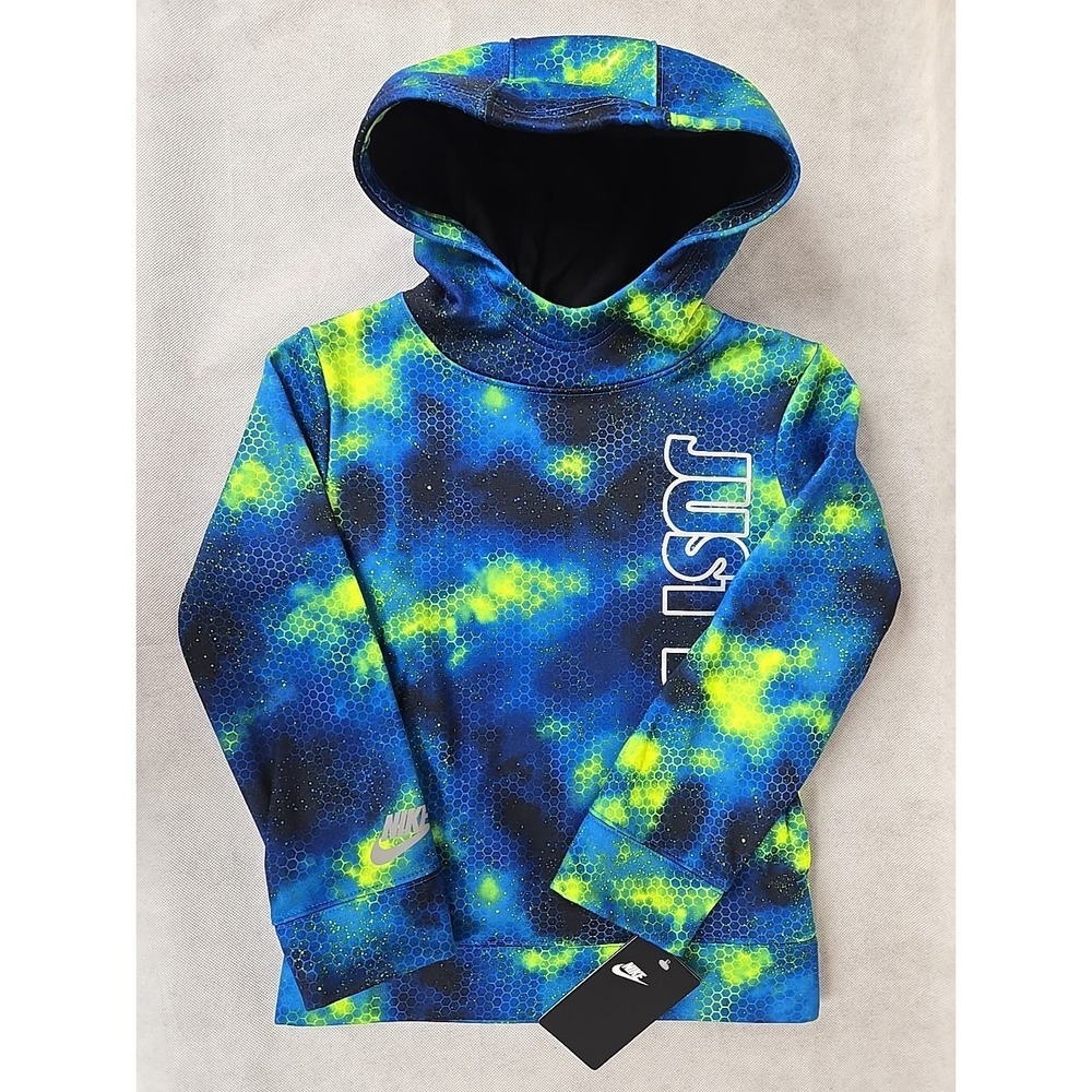 Nike Hoodie Boys Size 4 XSmall Hooded Sweatshirt Pullover Fleece Blue Green NWT